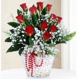 9 adet k�rm�z� g�l cam i�erisinde  Ankara Anadolu �i�ek servisi , �i�ek�i adresleri 