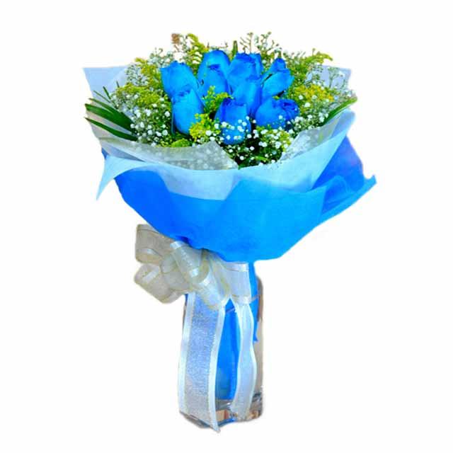7 adet mavi gül buketi  Ankara Anadolu çiçek , çiçekçi , çiçekçilik 