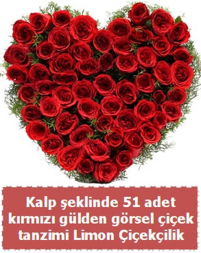 51 k�rm�z� g�lden kalp �eklinde �i�ek tanzim  Ankara Anadolu �i�ek sat��� 