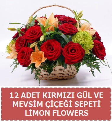 12 g�l ve mevsim �i�ekleri sepeti  Ankara Anadolu hediye �i�ek yolla 
