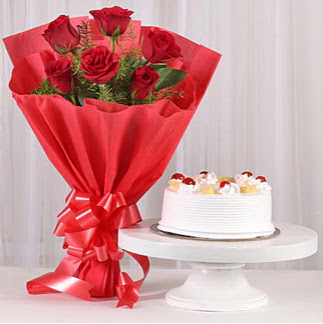 6 K�rm�z� g�l ve 4 ki�ilik ya� pasta  Ankara Anadolu �i�ek , �i�ek�i , �i�ek�ilik 