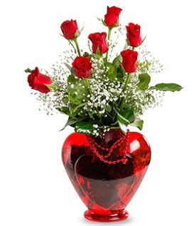 Kalp cam içinde 7 adet kırmızı gül  Ankara Anadolu çiçek siparişi sitesi  