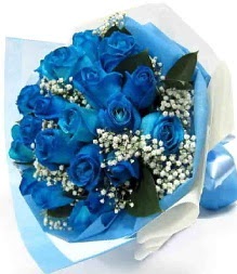 15 adet mavi gülden şahane eşsiz buket  Ankara Anadolu uluslararası çiçek gönderme 