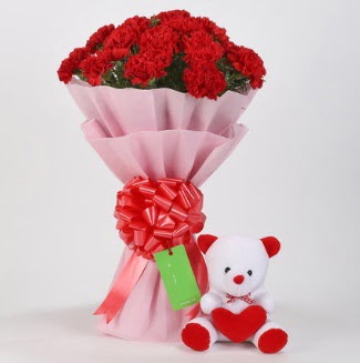 19 kırmızı karanfil buketi 15 cm ayıcık  Ankara Anadolu çiçek siparişi vermek 