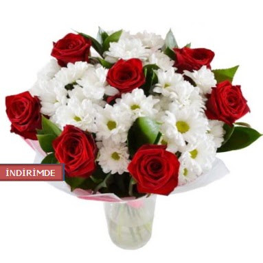 7 k�rm�z� g�l ve 1 demet krizantem  Ankara Anadolu �i�ek g�nderme sitemiz g�venlidir 